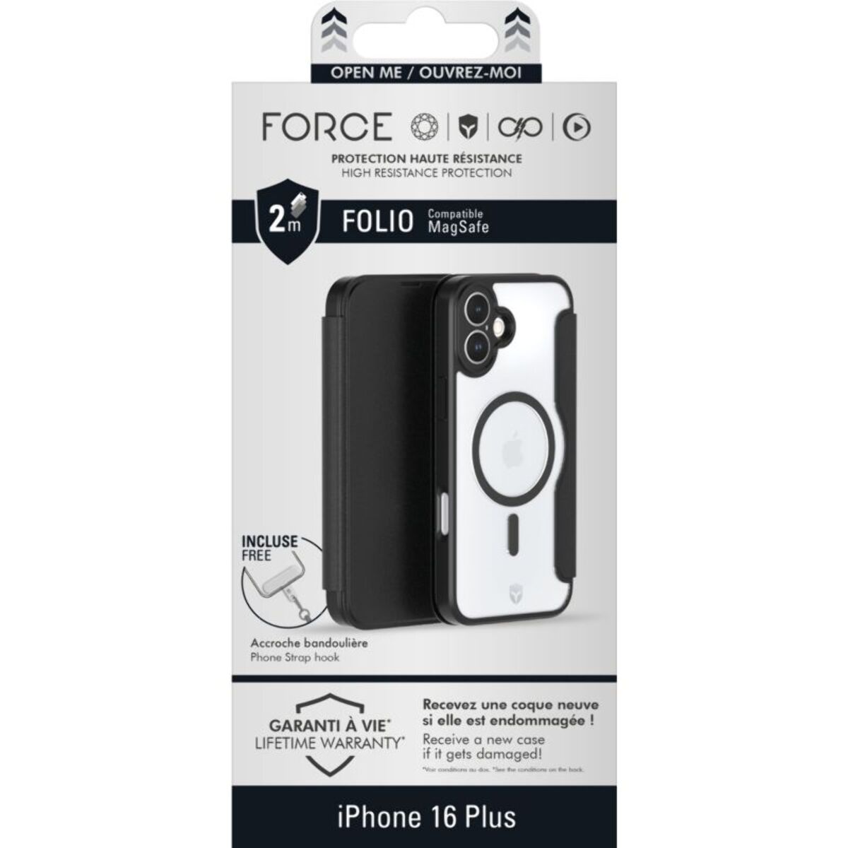 Coque étui FORCE CASE iPhone 16 Plus MagSafe renforcé Noir