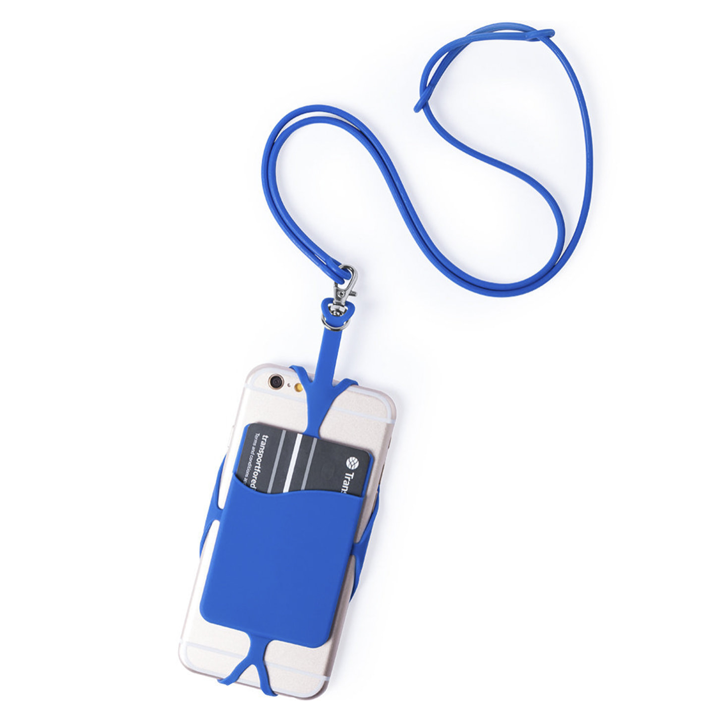 Lanyard in silicone Veltux per smartphone, con porta biglietti e moschettone.