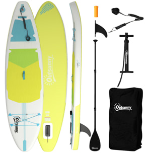 Tabla Paddle Surf Hinchable con Accesorios, 320 cm, Remo de Aluminio Ajustable, Quilla, Stand Up Paddle Board con Superficie Antideslizante de EVA, Bomba y Mochila, Carga 160 kg, para Adultos