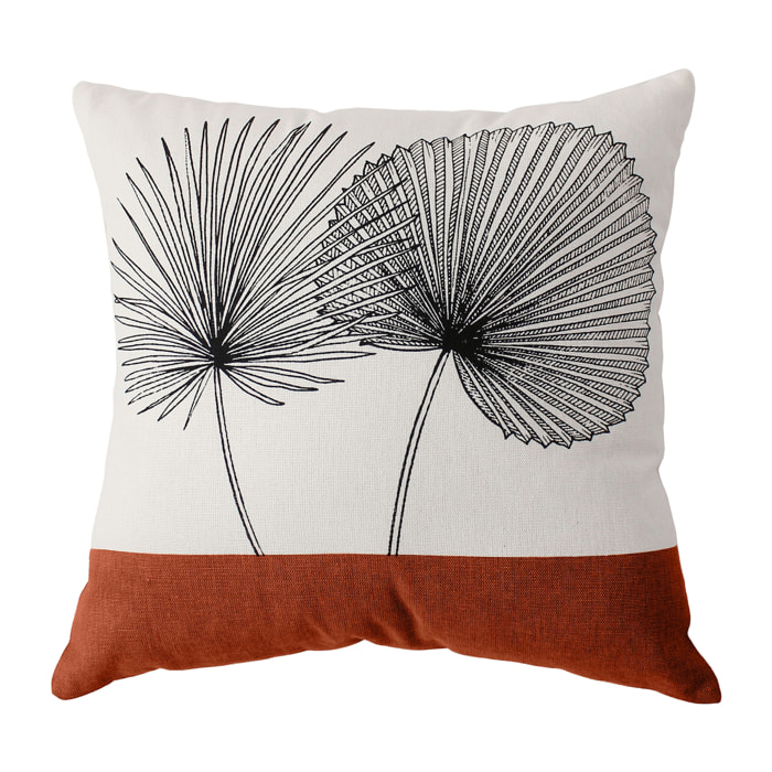 Coussin carré feuilles de palmier - Ecru