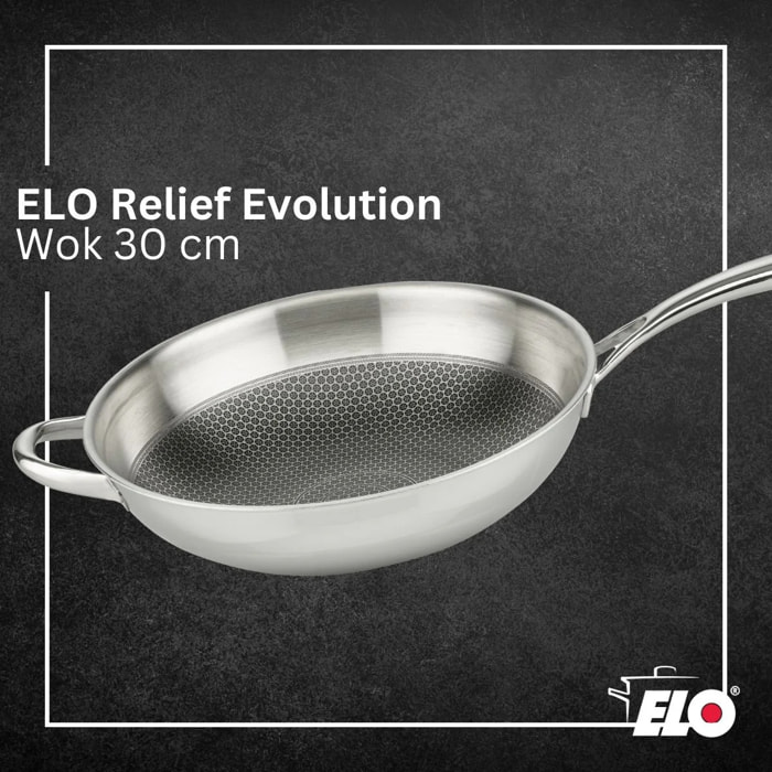 Poêle wok 30 cm en inox 18/10 Elo Relief Evolution