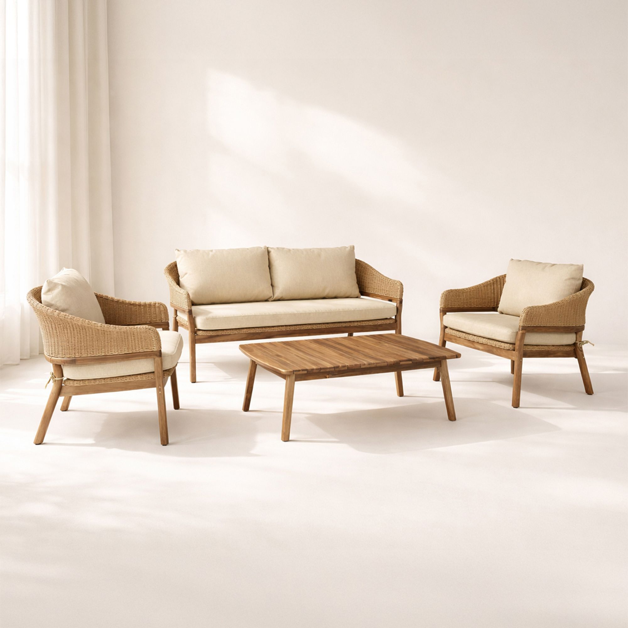 Salon de jardin en bois d'acacia et résine tréssée beige 4 places ALHAMBRA