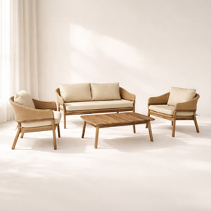 Salon de jardin en bois d'acacia et résine tréssée beige 4 places ALHAMBRA