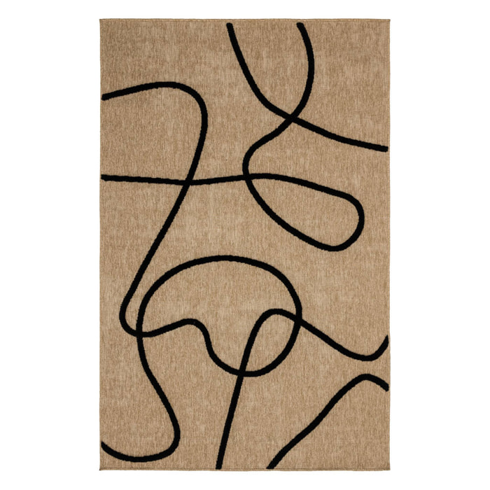 Tapis intérieur effet jute THOMAS. motif graphique en relief noir. 120 x 170 cm