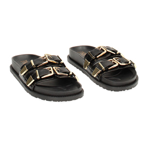 Sandali flat neri con doppia fibbia