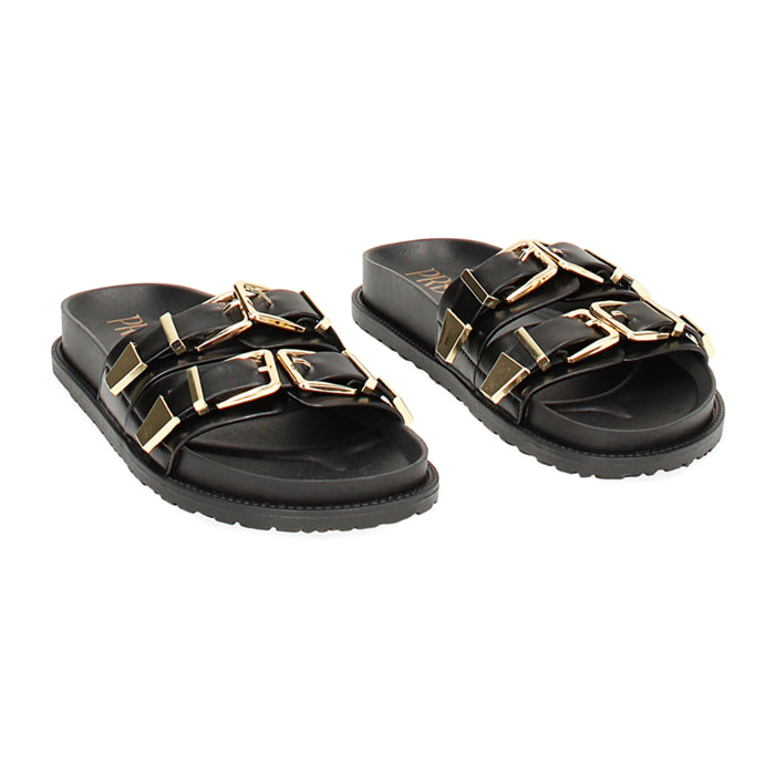Sandali flat neri con doppia fibbia