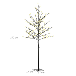 HOMCOM Luz de Árbol de Cerezo con 150 Luces LED IP44 Blanco Cálido Lámpara Decorativa de Flor de Cerezo con Ramas Flexibles para Salón Fiestas Interiores 17x17x150 cm Negro