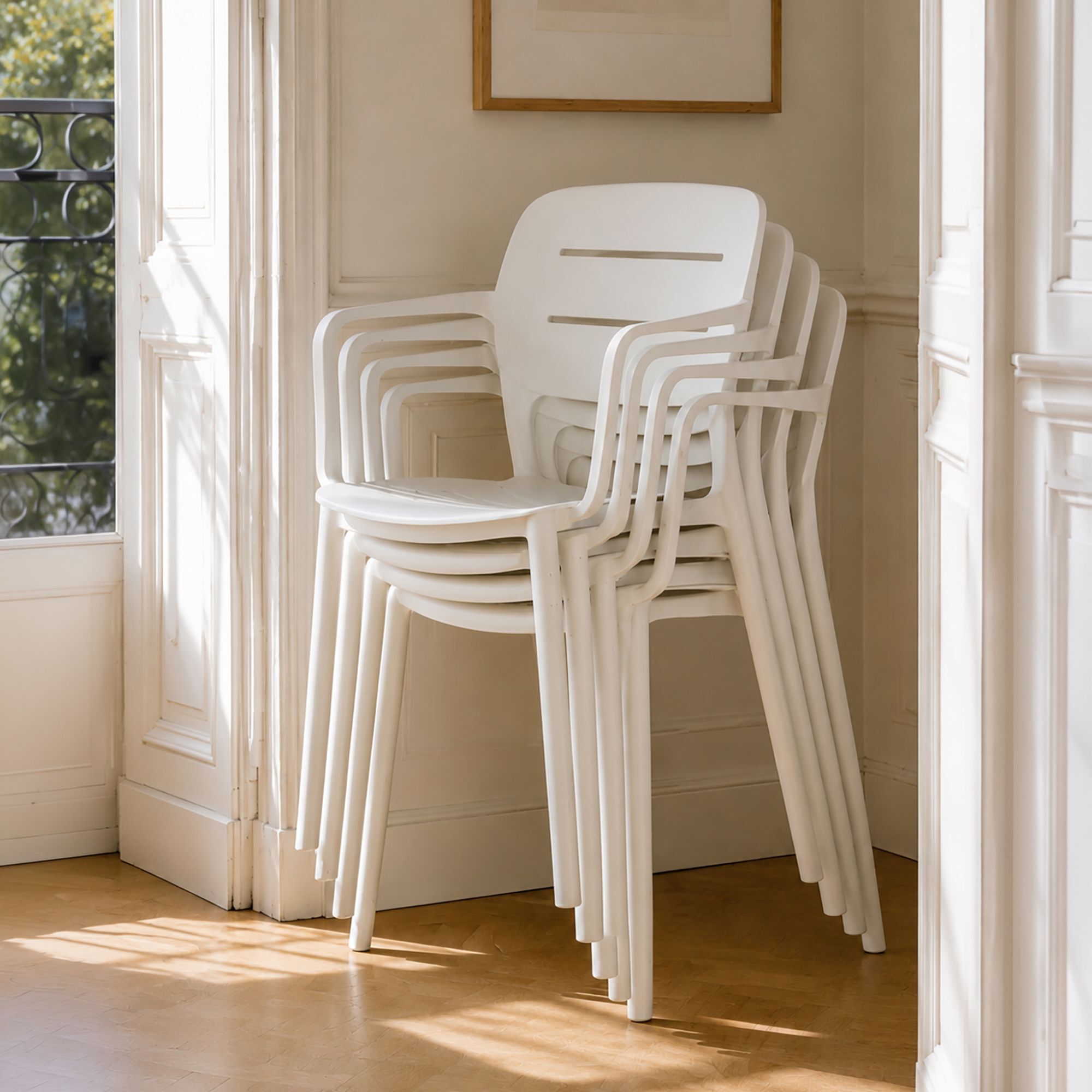 Lot de 4 fauteuils de table blanc en polypropylène SUNSET