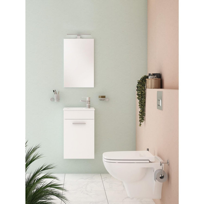 Mia ensemble meuble 39x61x28 cm avec miroir, lavabo et éclairage LED, Blanc brillant (MIASET40B)
