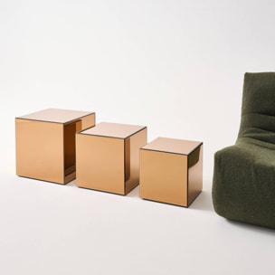 Table cubique miroir ambre. bout de canapé. table d'appoint cube miroir 30cm