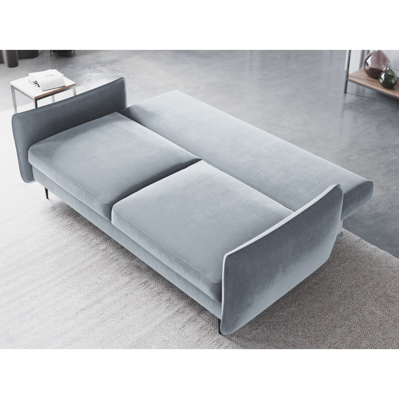 Canapé convertible avec coffre de rangement "Vermont" 3 places en velours bleu clair