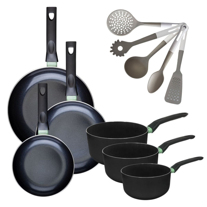 Lot de 3 Poêles et Casseroles Fackelmann Brandao avec 5 ustensiles Vario