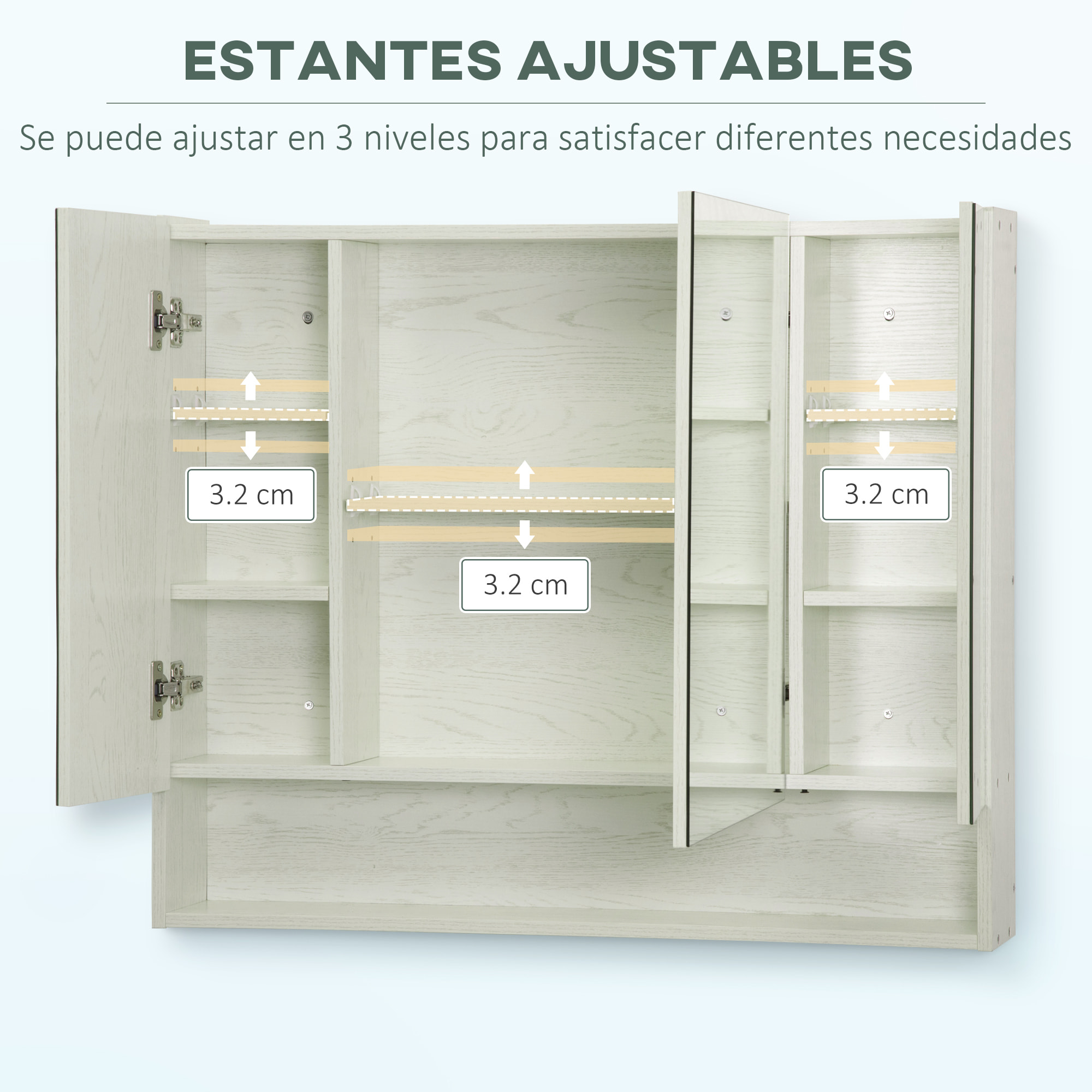 Armario de Baño con Espejo Armario de Pared con 3 Puertas Estante Ajustable y Compartimento Mueble de Baño Colgante para Salón 90x15x75 cm Blanco