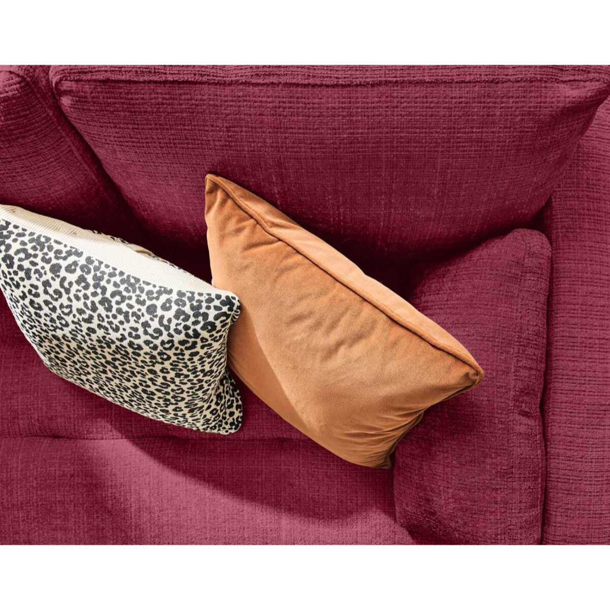 Anna - canapé droit 3 places convertible avec poche en velours texturé - Prune