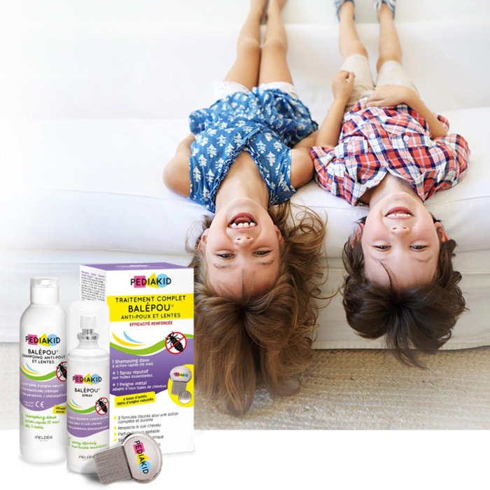 PEDIAKID - Traitement complet Balépou anti-poux et lentes - 1 Shampoing Anti-Poux et Lentes 200 ml + 1 Spray Répulsif 100 ml + 1 peigne - Lot de 2