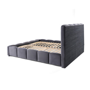 Torreon - lit coffre - 160x200 - sommier inclus - en velours - Gris foncé