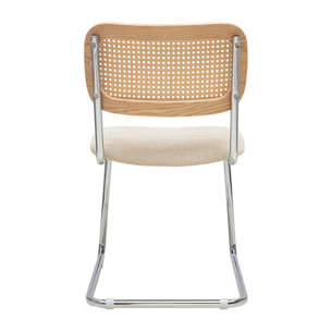 Chaises design en tissu effet velours texturé beige, métal chromé et cannage rotin (lot de 2) ELECTRA