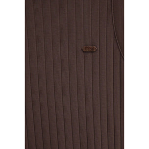 Canotta cioccolato a coste con scollo a V e logo Polo Club