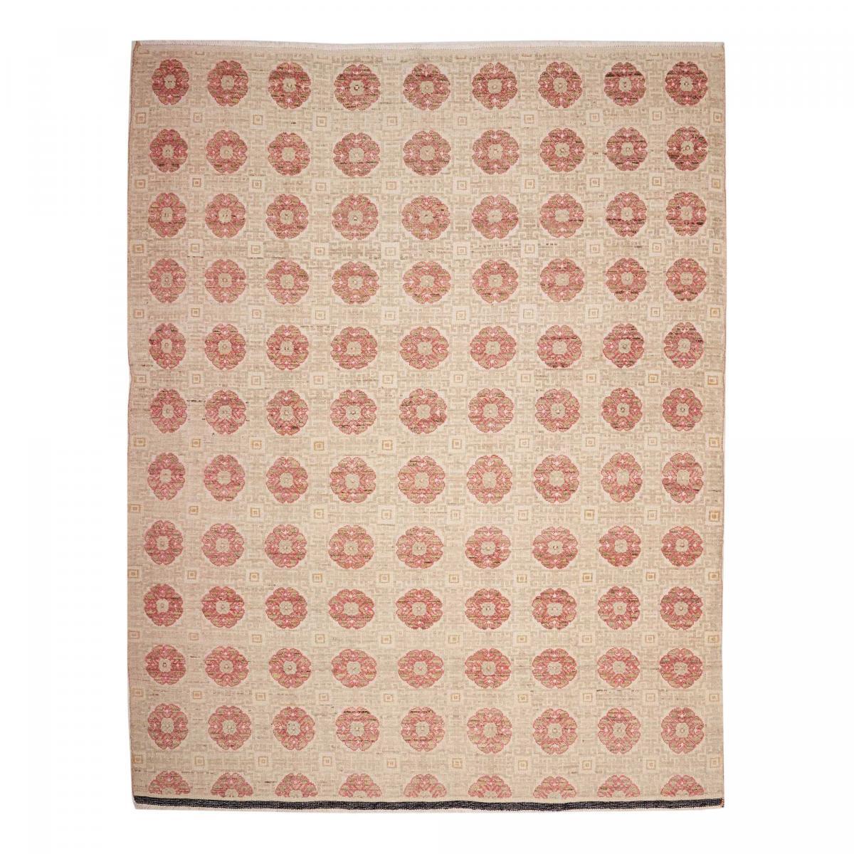Tapis salon, motif nature floral, artisanal noué main en laine