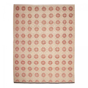 Tapis salon, motif nature floral, artisanal noué main en laine