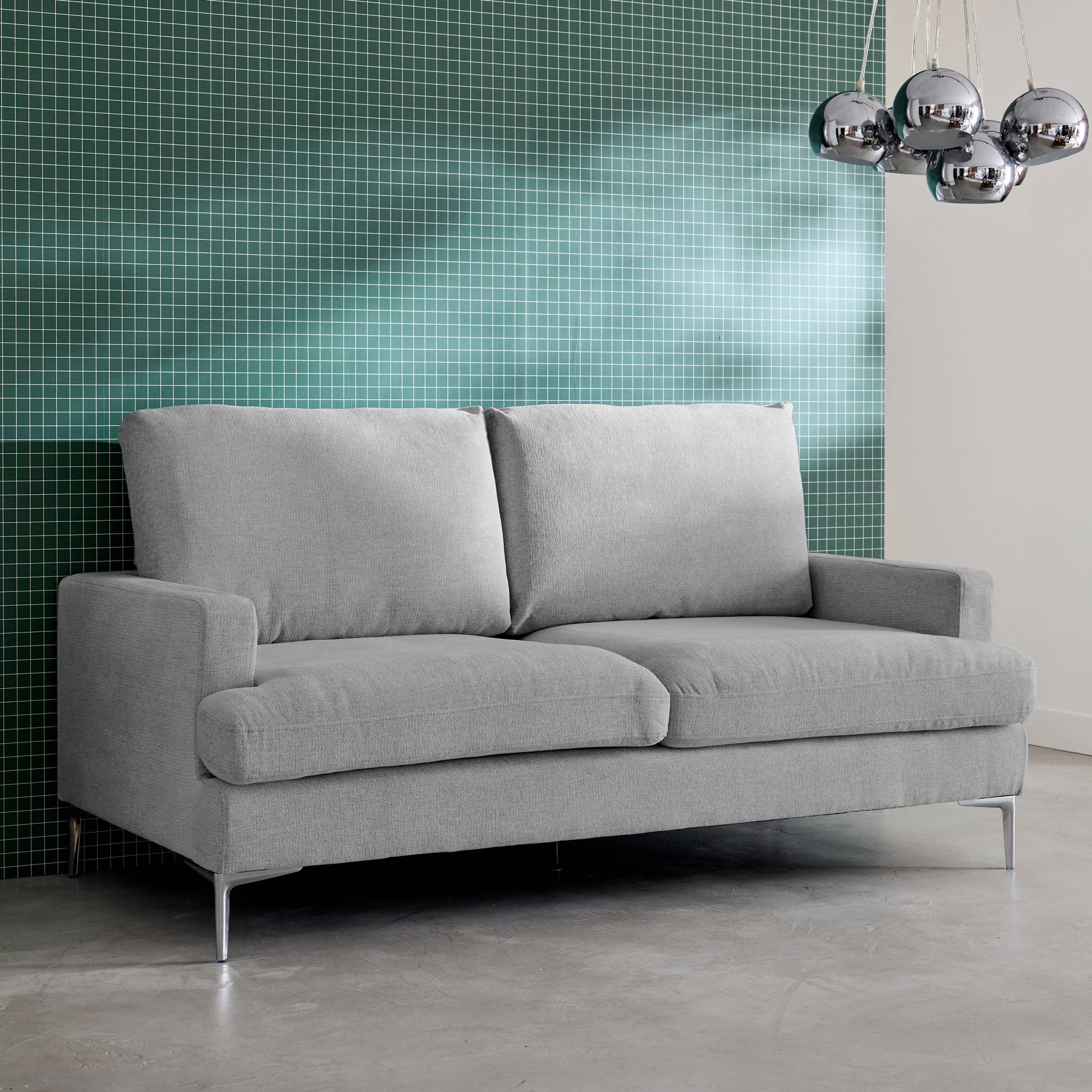 Canapé 3 places en tissu gris clair L 173 x P 90 x H 89cm - Hans