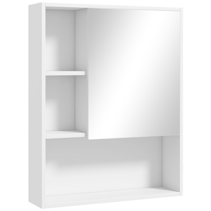 Armoire murale miroir salle de bain porte étagère 3 niches 60 x 15 x 76 cm blanc