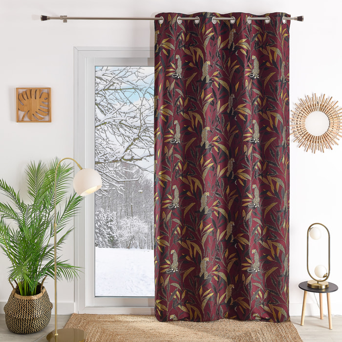 Rideau Jacquard motif panthère - Bordeaux