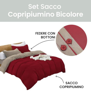 Parure Copripiumino Bicolore Singolo, Set Sacco Copripiumino in Cotone con Federe