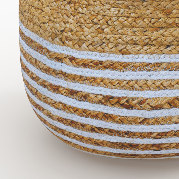 Pouf rond en jute, fines rayures blanches D40 cm - Billy