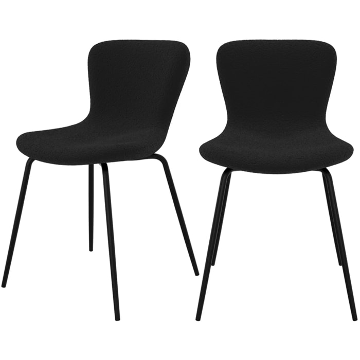 Lot de 2 chaises effet laine bouclette noire et pieds en métal - Koko