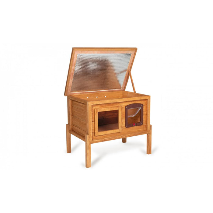Niche auto-chauffante en bois pour chat