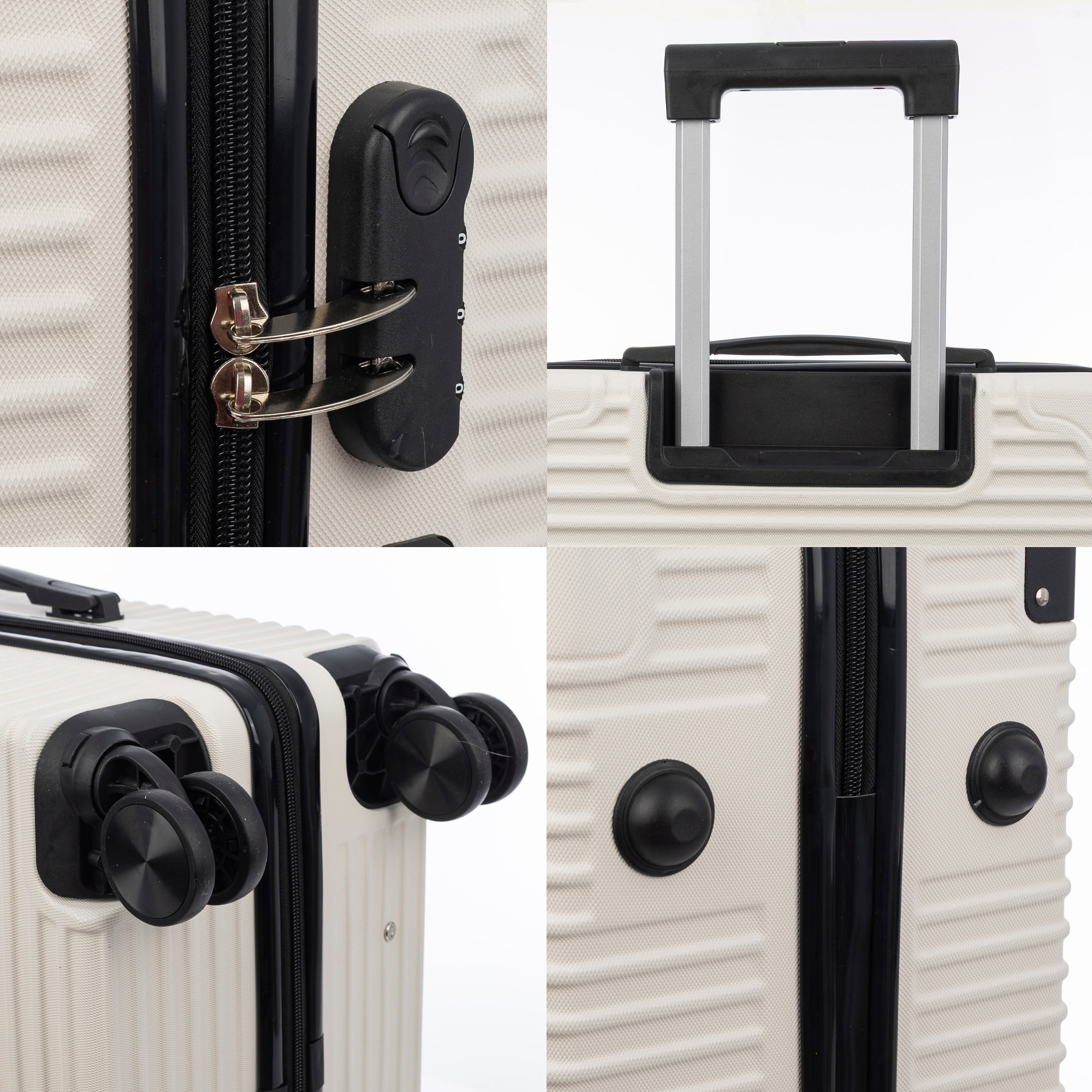 Juego de 3 maletas Trolley, en material ligero ABS de alta resistencia con esquinas reforzadas. Cerradura numérica y 4 ruedas dobles extraíbles y giratorias 360°.