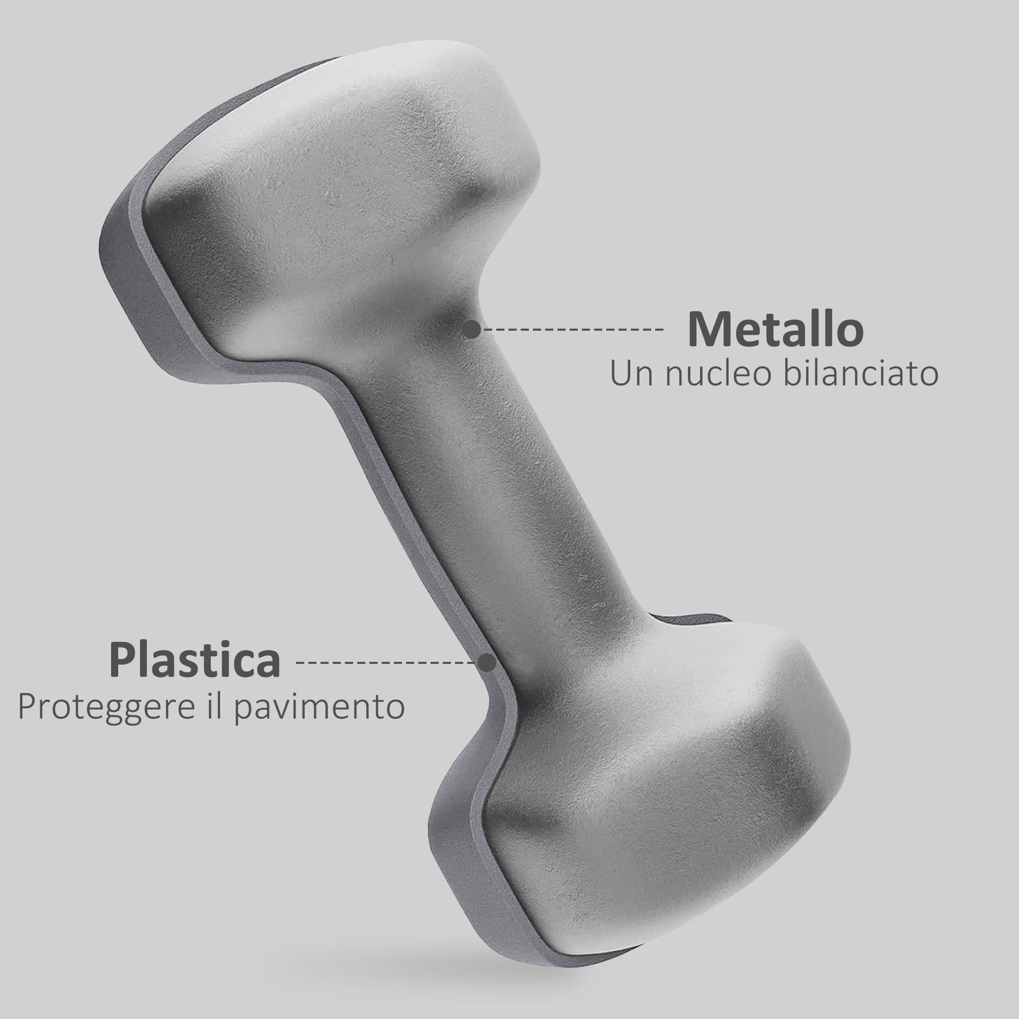 SPORTNOW Set 2 Manubri Esagonali da 9 kg in Metallo e Plastica con Impugnatura Antiscivolo, 25x11x11cm, Grigio