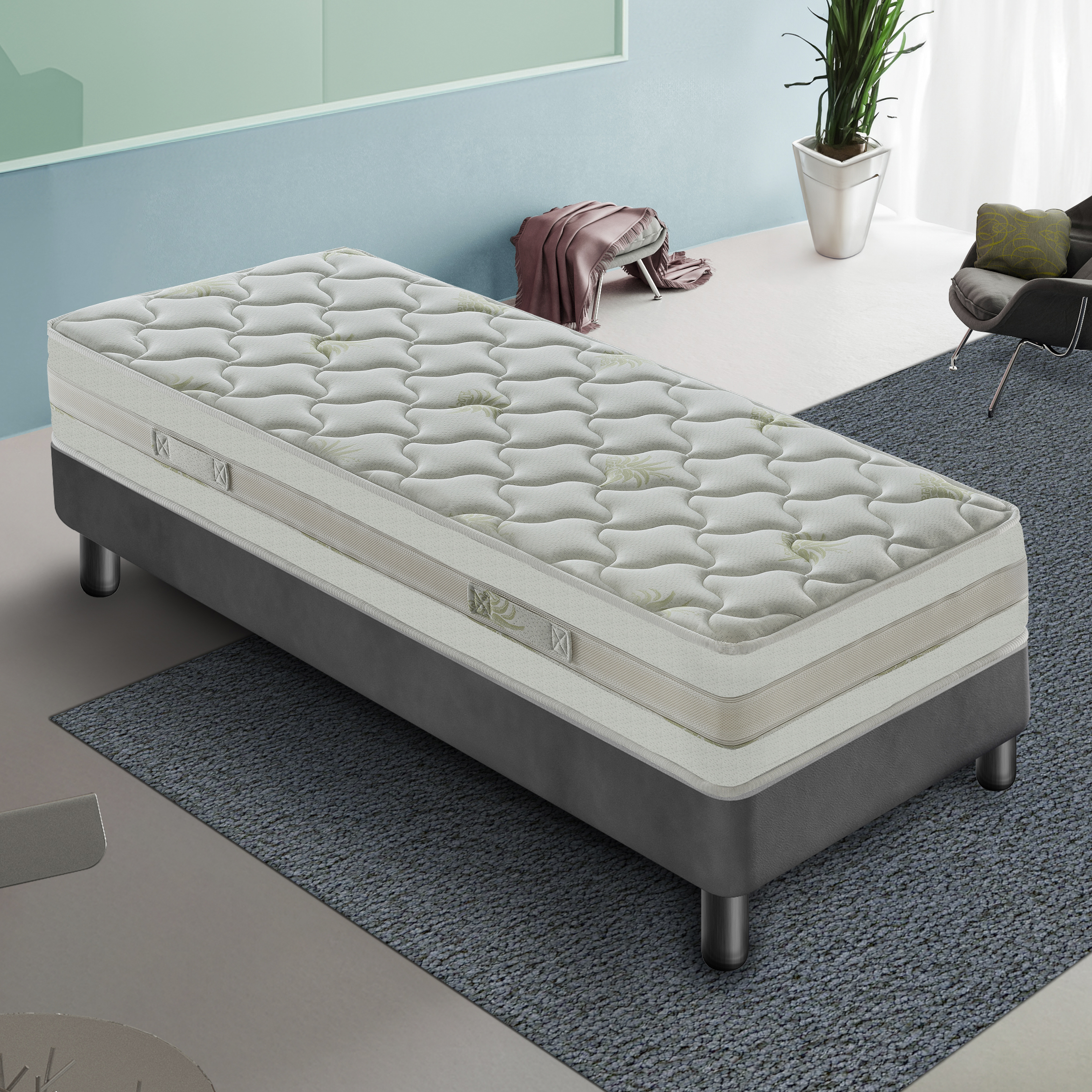 Materasso 70x200 in Memory Foam - 5 cm memory foam - Alto 25 cm - 9 Zone di Comfort - Rivestimento Aloe Vera