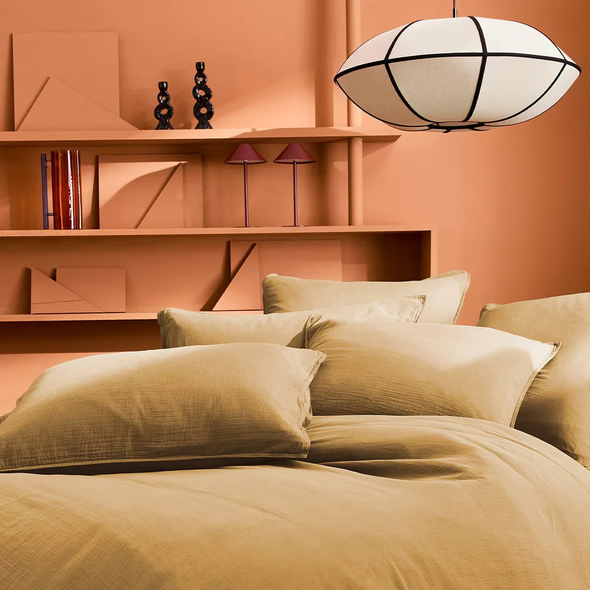 Lot de 2 taies gaze de coton lavé uni marron Malia houblon