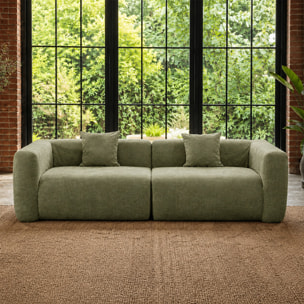 Canapé compressé 4 places en tissu effet laine texturée vert JUMBO