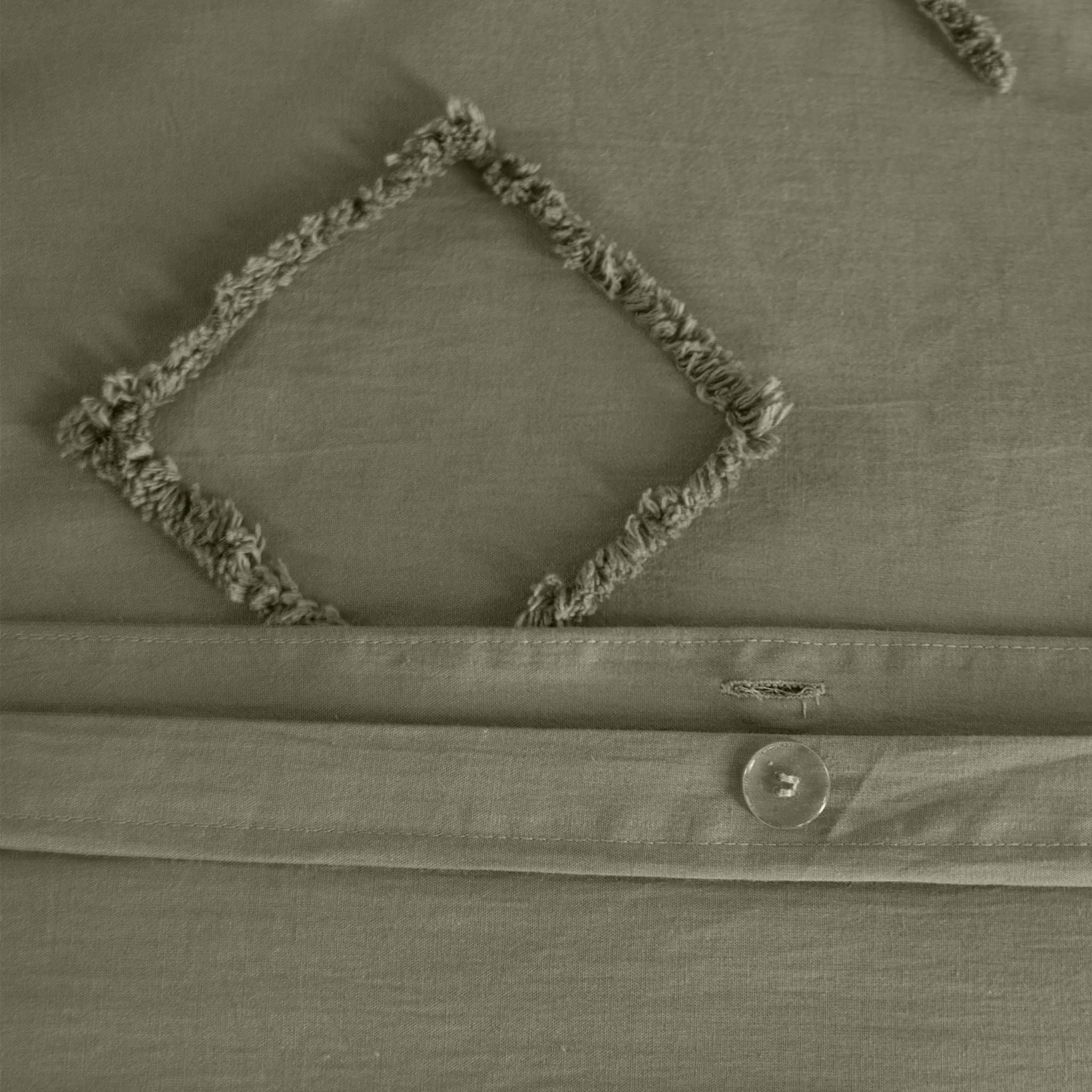 Parure de lit coton lavé tufté motifs ethniques 2 places vert DEMETER