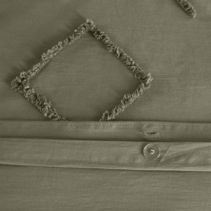 Parure de lit coton lavé tufté motifs ethniques 2 places vert DEMETER