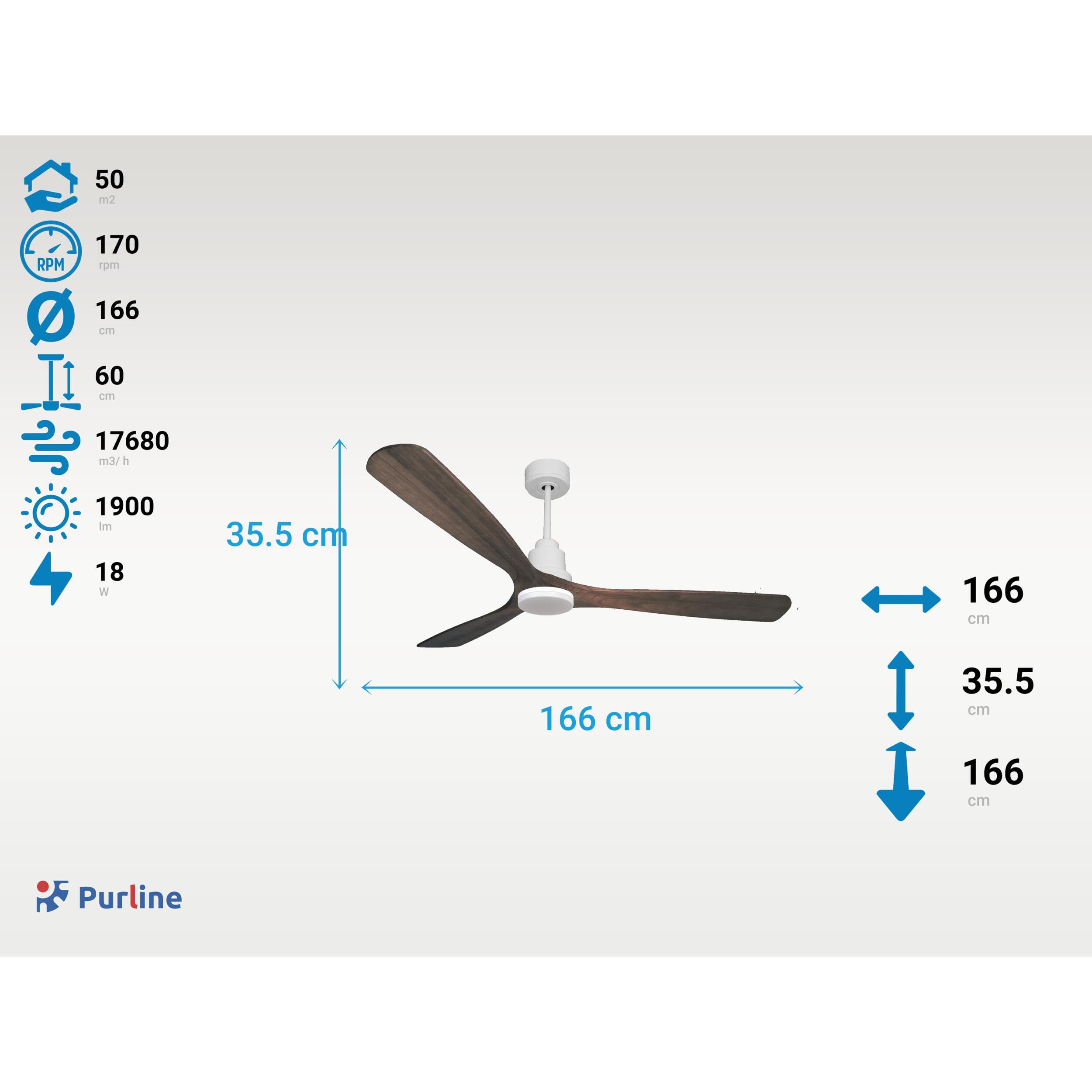 Ventilateur de plafond Réversible  Thermostat Dimmable Wifi Moteur à courant continu Toits en pente Télécommande Lumière à trois tons Hypersilence Mémoire