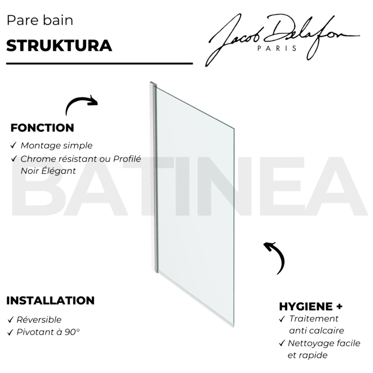 Pare-bain Struktura 1 volet pivotant noir mat