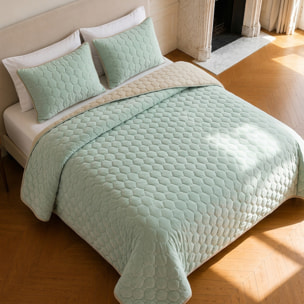 Couvre-lit matelassé réversible 100% polyester bicolore vert givrée - NAZIM