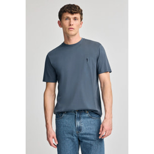 Camiseta azul denim básica de cuello redondo y bordado Rigby Best