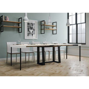 Console extensible 90x40/288 cm Asia Frêne Blanc rallonges internes cadre Anthracite