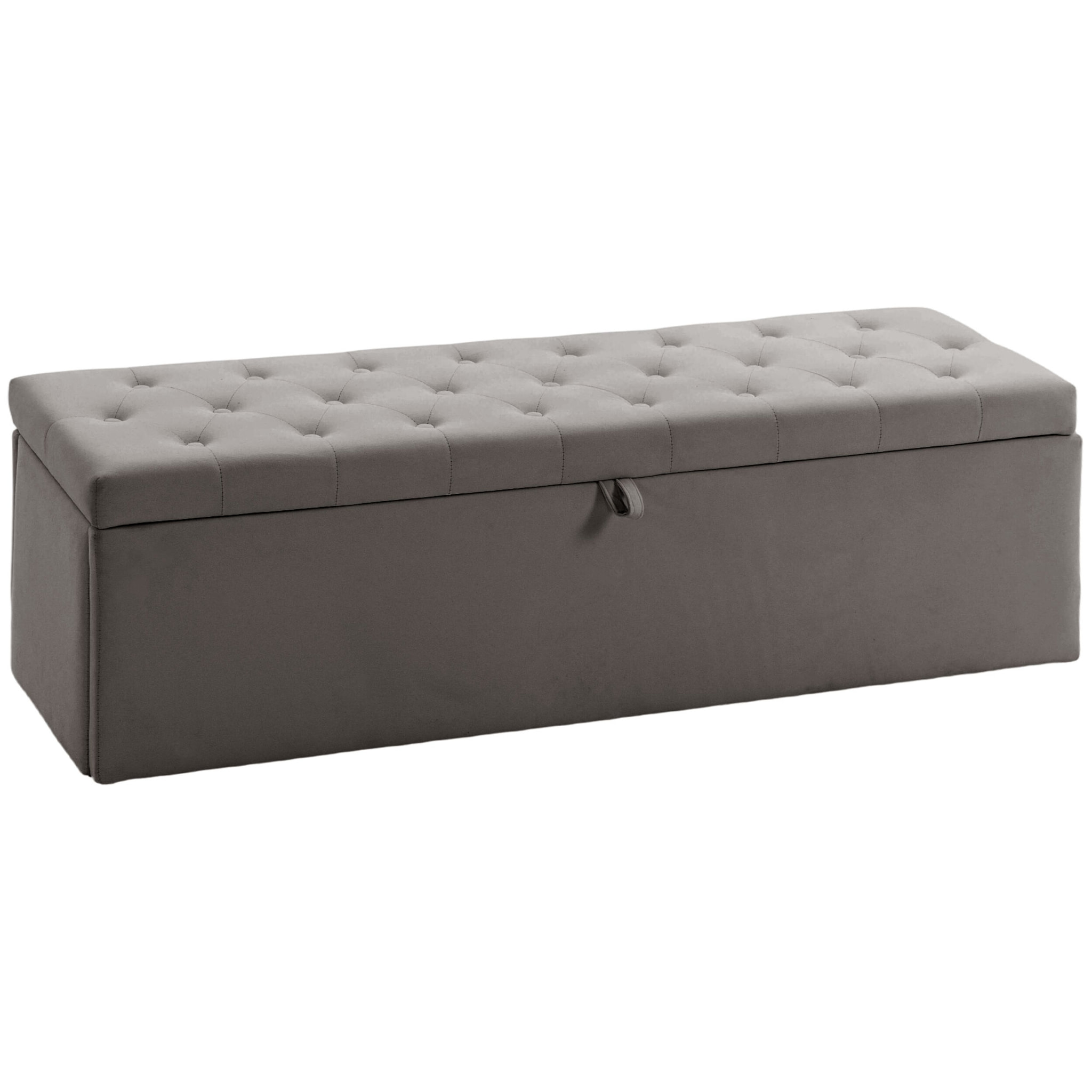 Puff Almacenaje, Banco Almacenaje, 141L, 137x41x42 cm, Tapizado en Terciopelo, Baúl de Almacenamiento, Carga 240 kg, Taburete para Sala de Estar, Dormitorio, Entrada, Gris