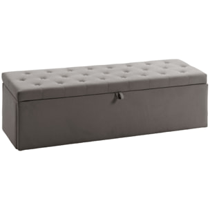 Puff Almacenaje, Banco Almacenaje, 141L, 137x41x42 cm, Tapizado en Terciopelo, Baúl de Almacenamiento, Carga 240 kg, Taburete para Sala de Estar, Dormitorio, Entrada, Gris