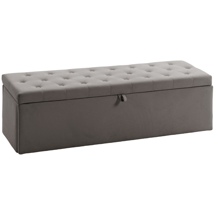 Puff Almacenaje, Banco Almacenaje, 141L, 137x41x42 cm, Tapizado en Terciopelo, Baúl de Almacenamiento, Carga 240 kg, Taburete para Sala de Estar, Dormitorio, Entrada, Gris