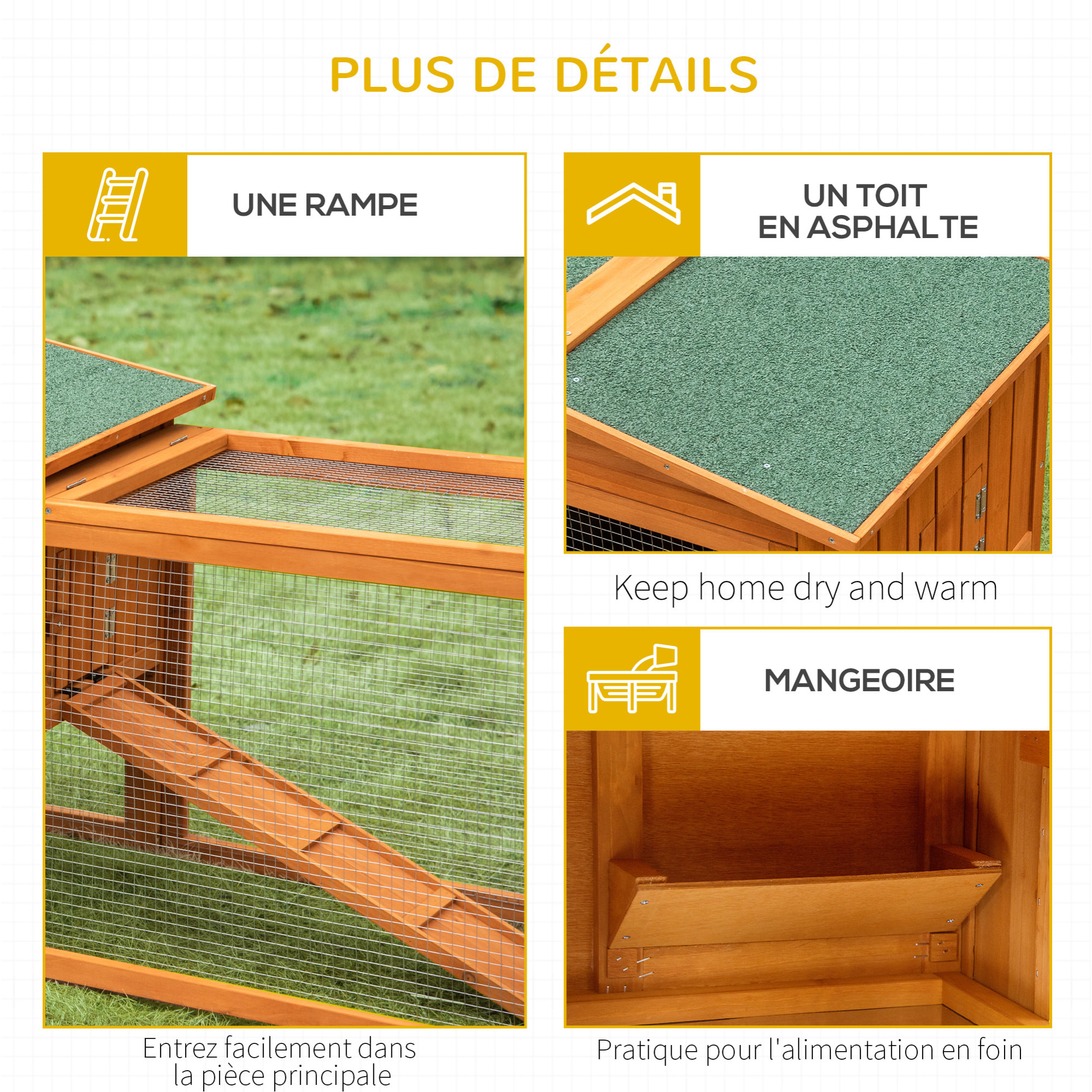 Clapier cage à lapins rongeurs 2 étages tiroir déjection enclos extérieur toit ouvrant dim. 156L x 58l x 68H cm bois sapin pré-huilé