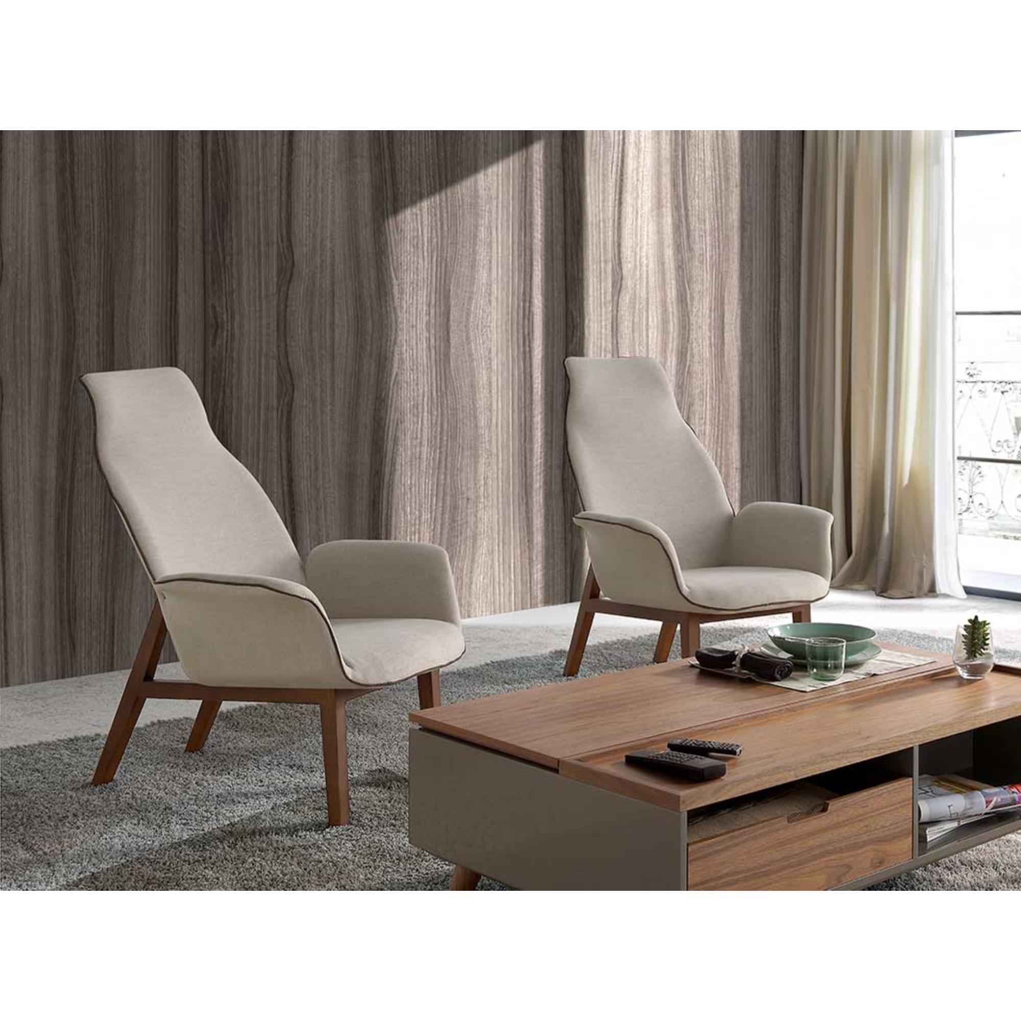 Sillón con reposabrazos MANCHESTER - tela beige y marrón, nogal - 67x60x69cm