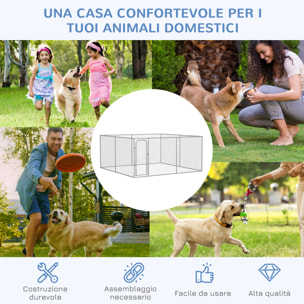 PawHut Kennel per Cani da Esterno a Maglie con Porta con Blocco in Acciaio, 400x400x182cm, Argento