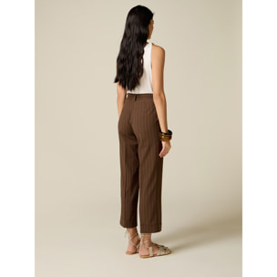 Oltre - Pantalones cropped de rayas diplomáticas mezcla de lino - Marrón